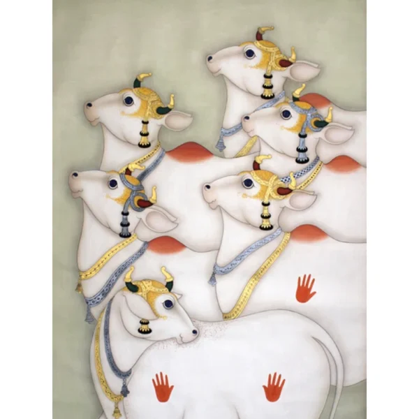 Krishna's Cows Kamdhenu (Set Of 2 Panels) | Watercolor Art | By Shammi Bannu Sharma